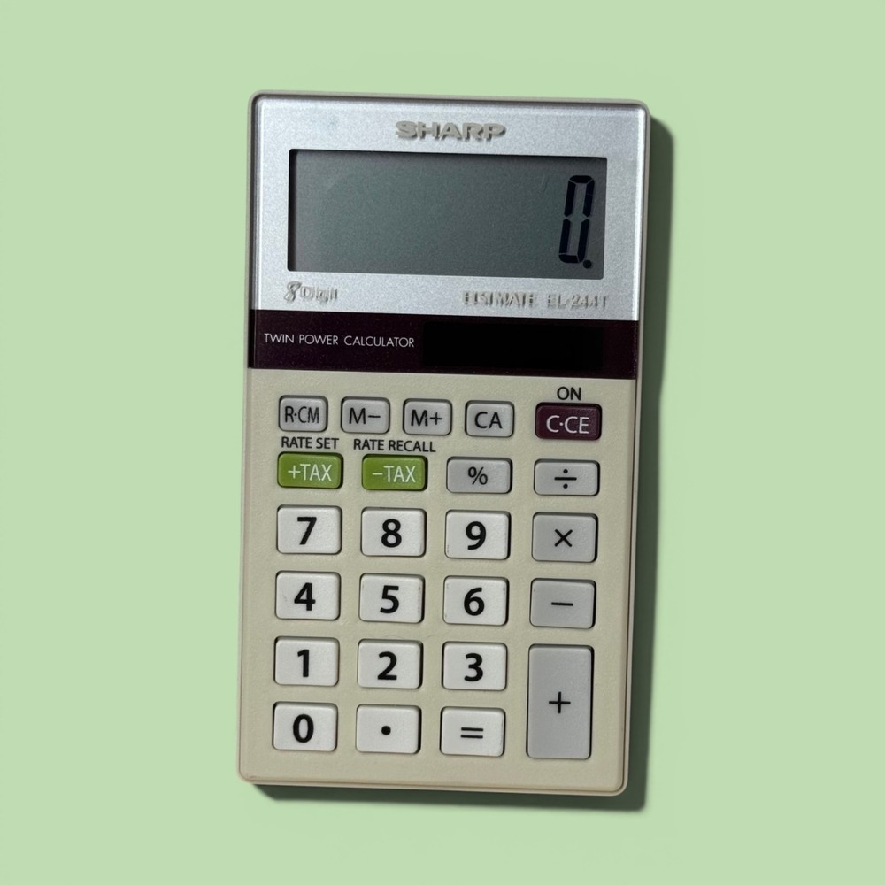 Sharp Elsimate EL-244T 8 Digit Twin Power Solar Battery Calculator‎ White Silver